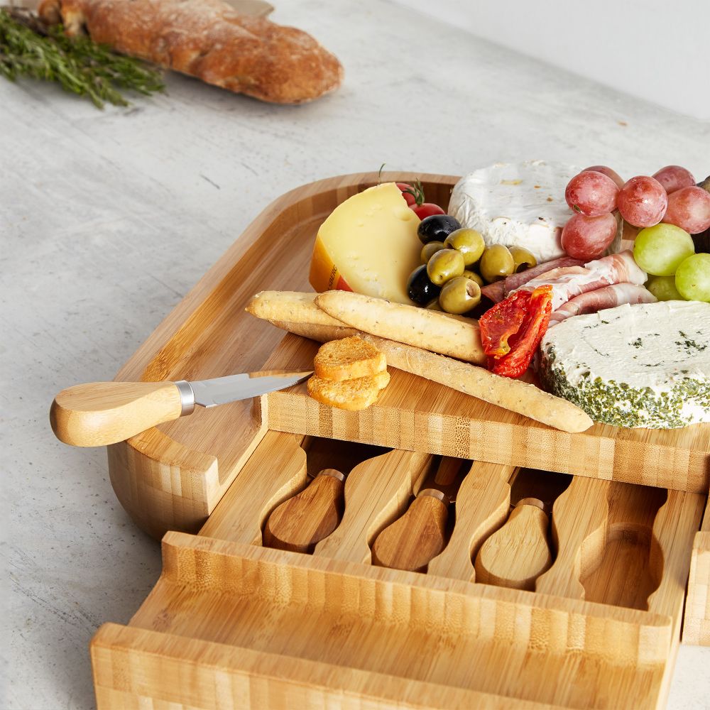 Bamboo Cheese Board with Knives