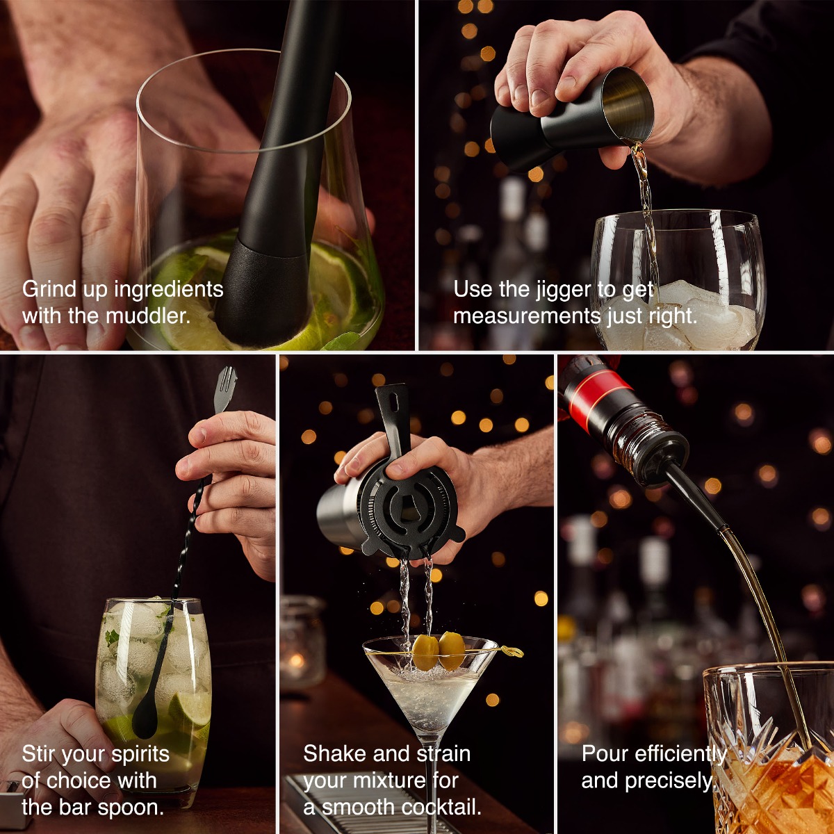 Parisian Black Cocktail Shaker Set – 6 Piece