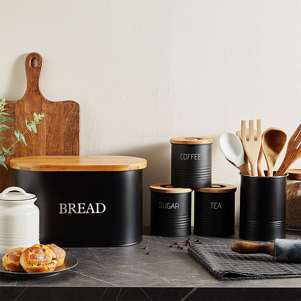 Matte Black Bamboo Bread Bin 
