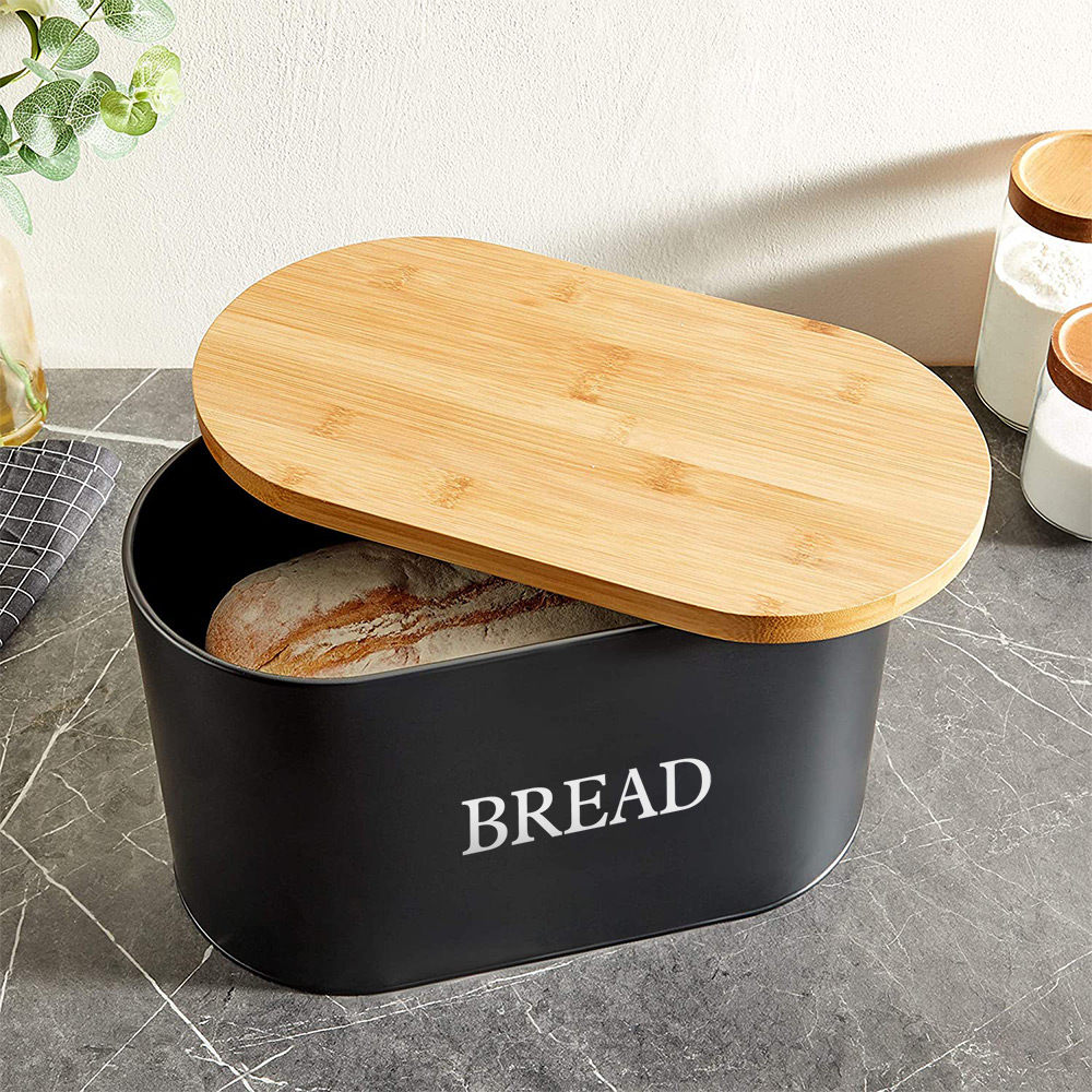 Matte Black Bamboo Bread Bin 
