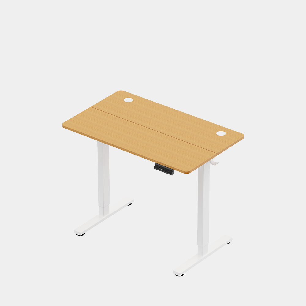 White Standing Desk with Maple Desktop 100x60cm and USB-C Charging Port