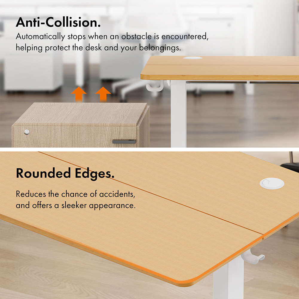 White Standing Desk with Maple Desktop 100x60cm and USB-C Charging Port