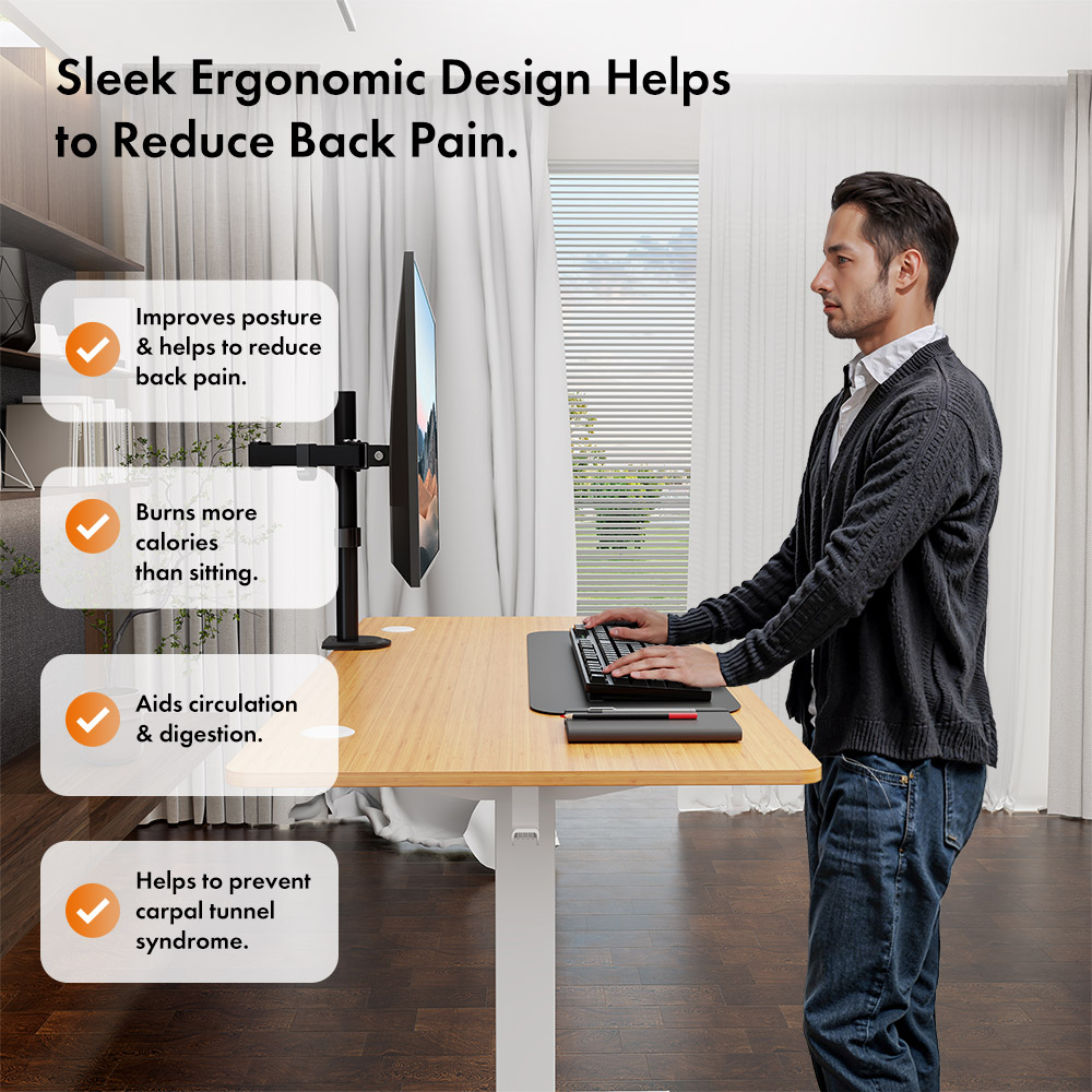 White Standing Desk with Maple Desktop 120x60cm and USB-C Charging Port