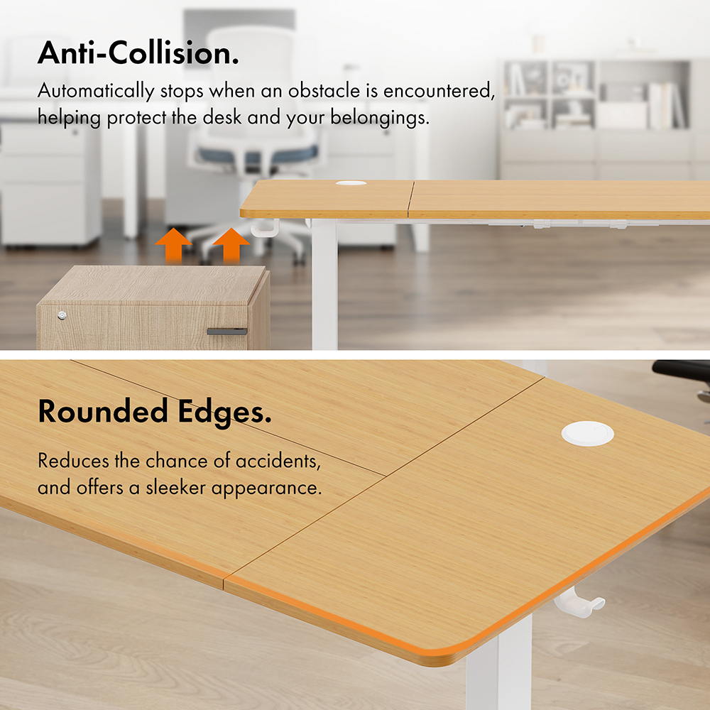 White Standing Desk with Maple Desktop 120x60cm and USB-C Charging Port