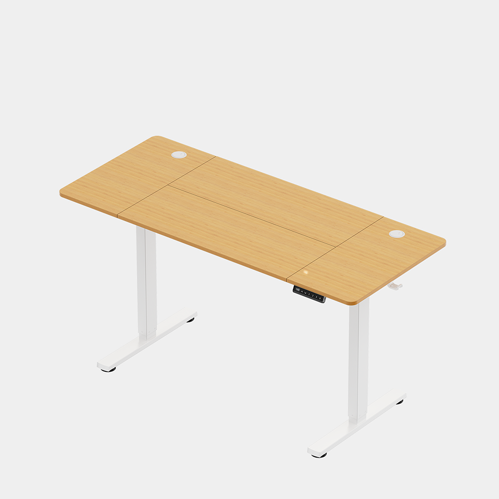 White Standing Desk with Maple Desktop 140x60cm and USB-C Charging Port