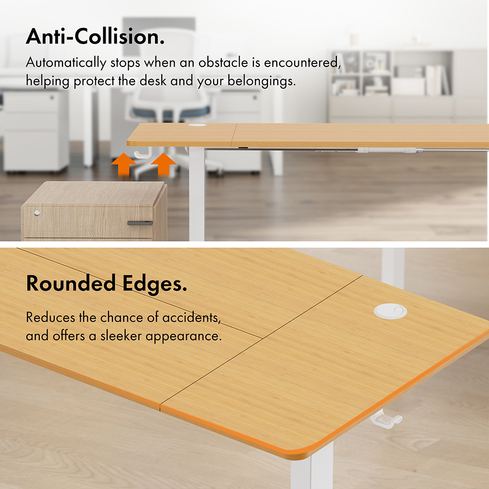 White Standing Desk with Maple Desktop 140x60cm and USB-C Charging Port