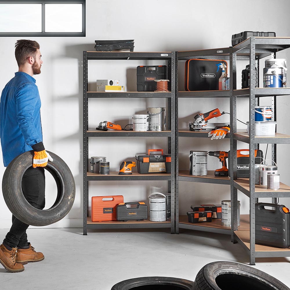 5-Tier Metal Corner Shelving Unit x3 –  Black (180 x 90 x 40cm)