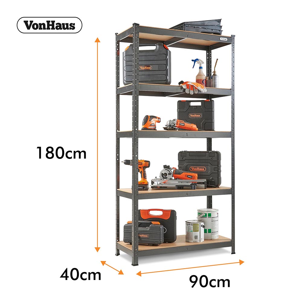 5-Tier Metal Corner Shelving Unit x3 –  Black (180 x 90 x 40cm)