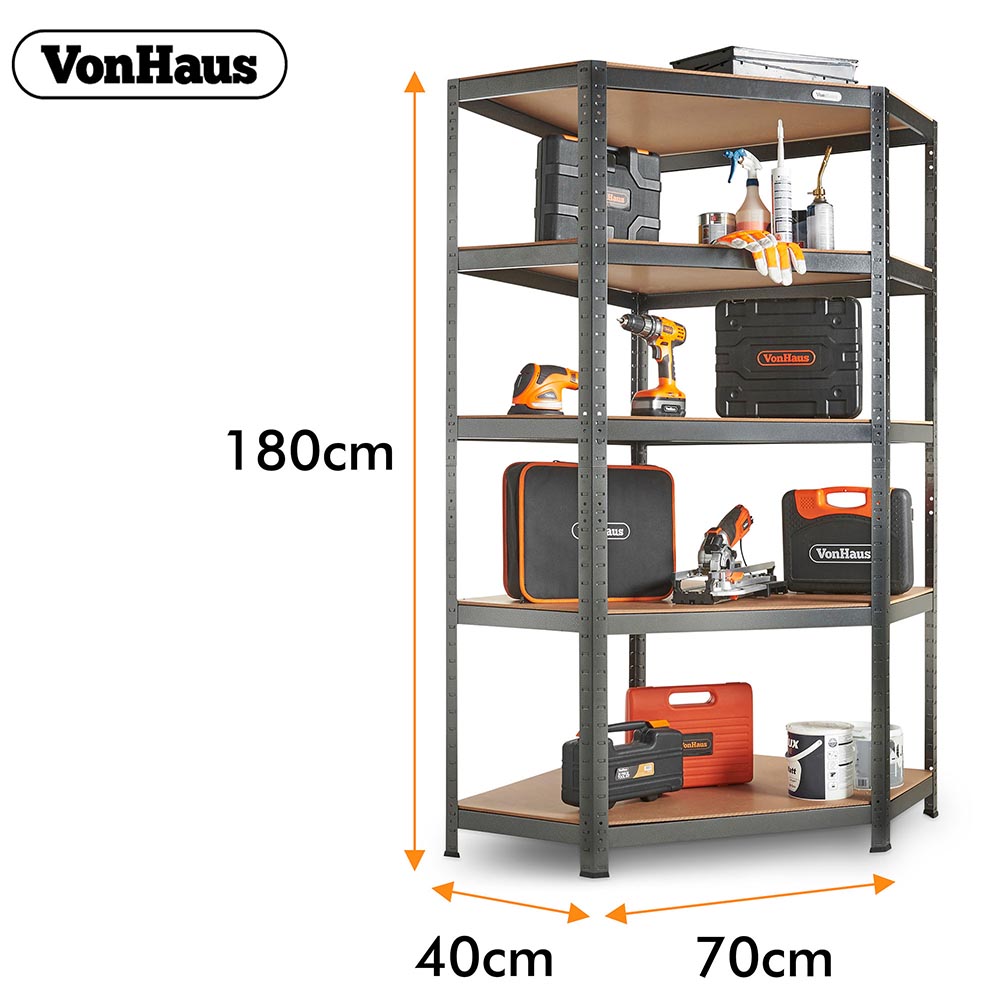 5-Tier Metal Corner Shelving Unit x3 –  Black (180 x 90 x 40cm)