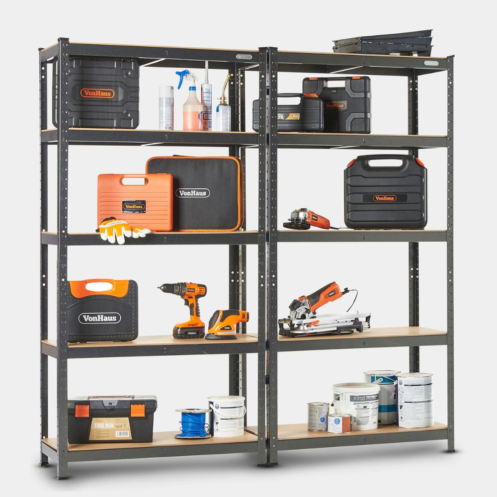 5-Tier Metal Shelving Unit x2 –  Black (180 x 90 x 40cm)