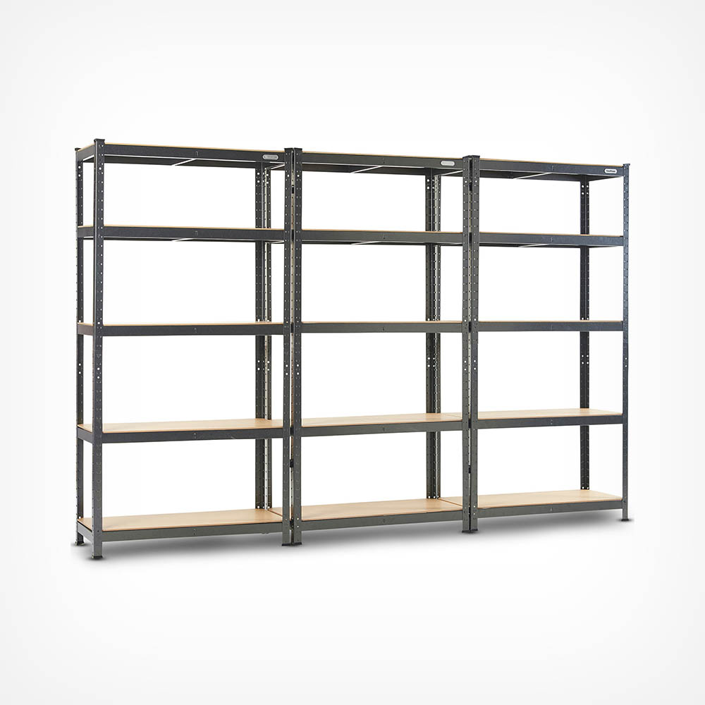 5-Tier Metal Shelving Unit x3 –  Black (180 x 90 x 40cm)