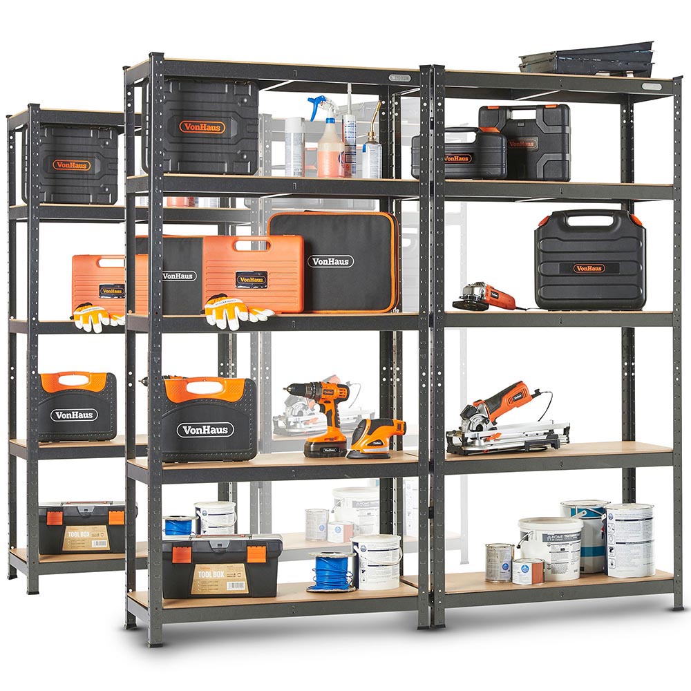 5-Tier Metal Shelving Unit x4 –  Black (180 x 90 x 40cm)