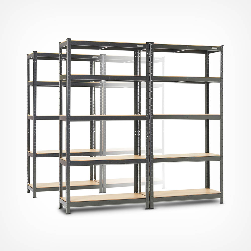 5-Tier Metal Shelving Unit x4 –  Black (180 x 90 x 40cm)