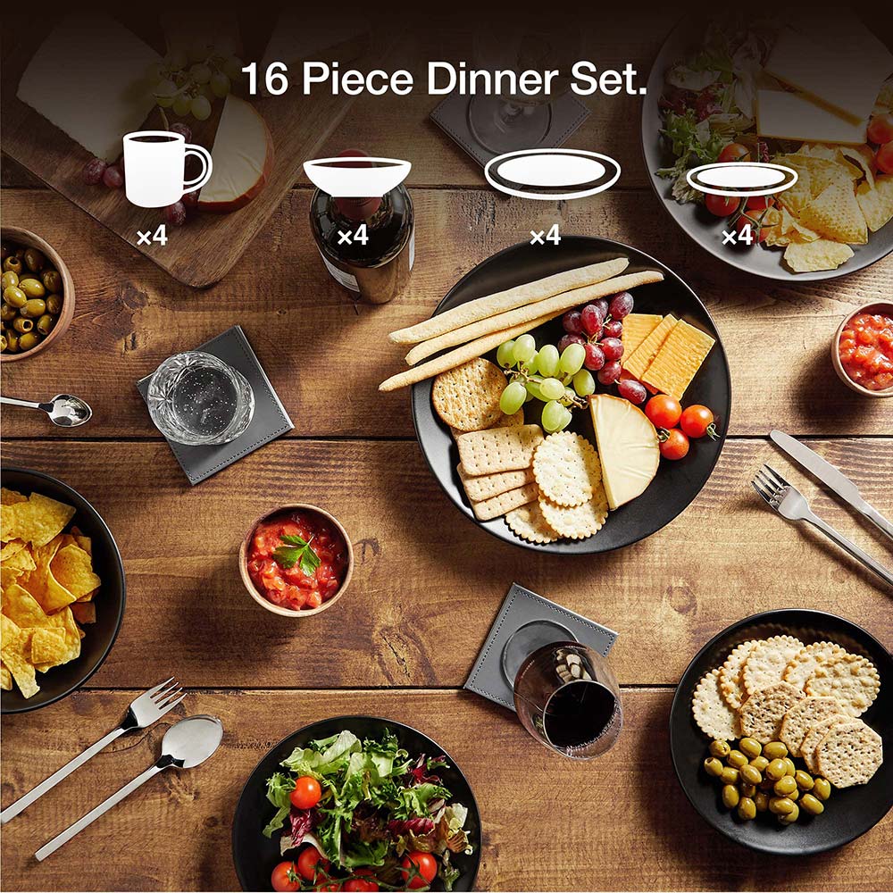Matte Black Dinner Set – 16 Piece