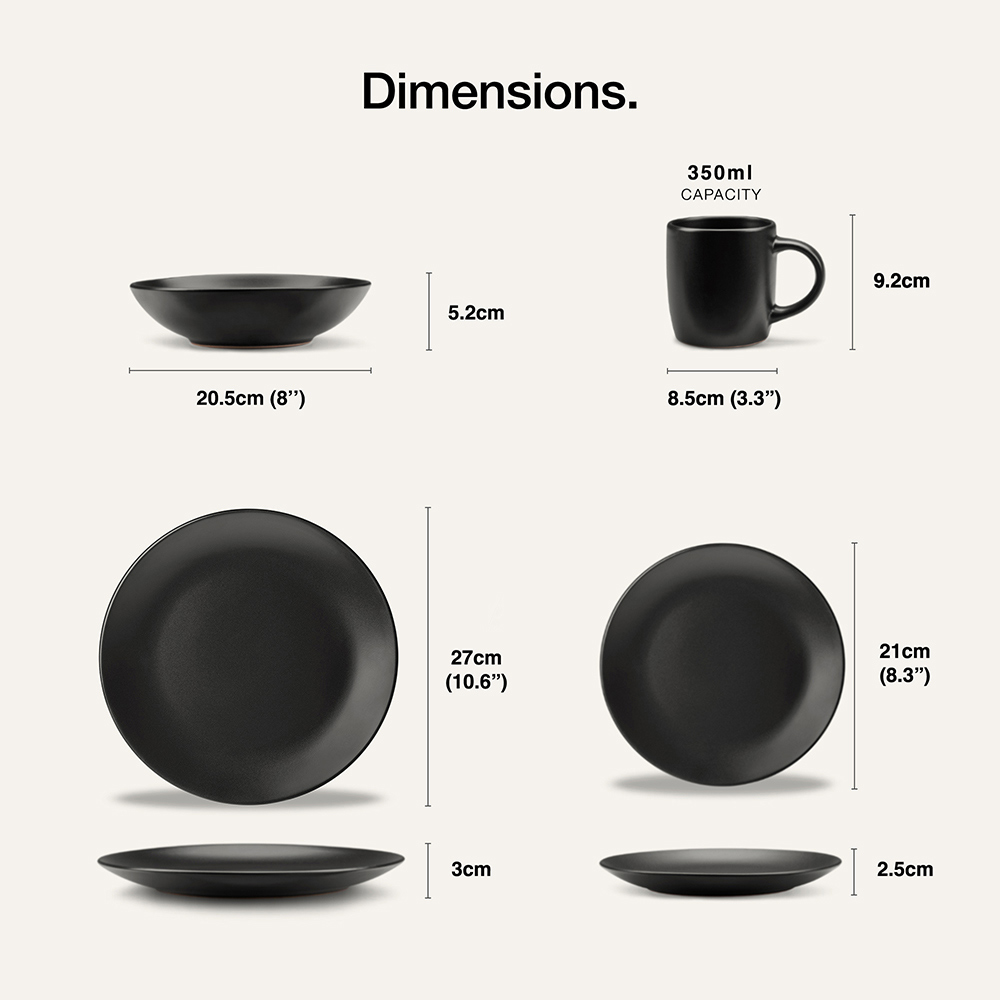 Matte Black Dinner Set – 16 Piece