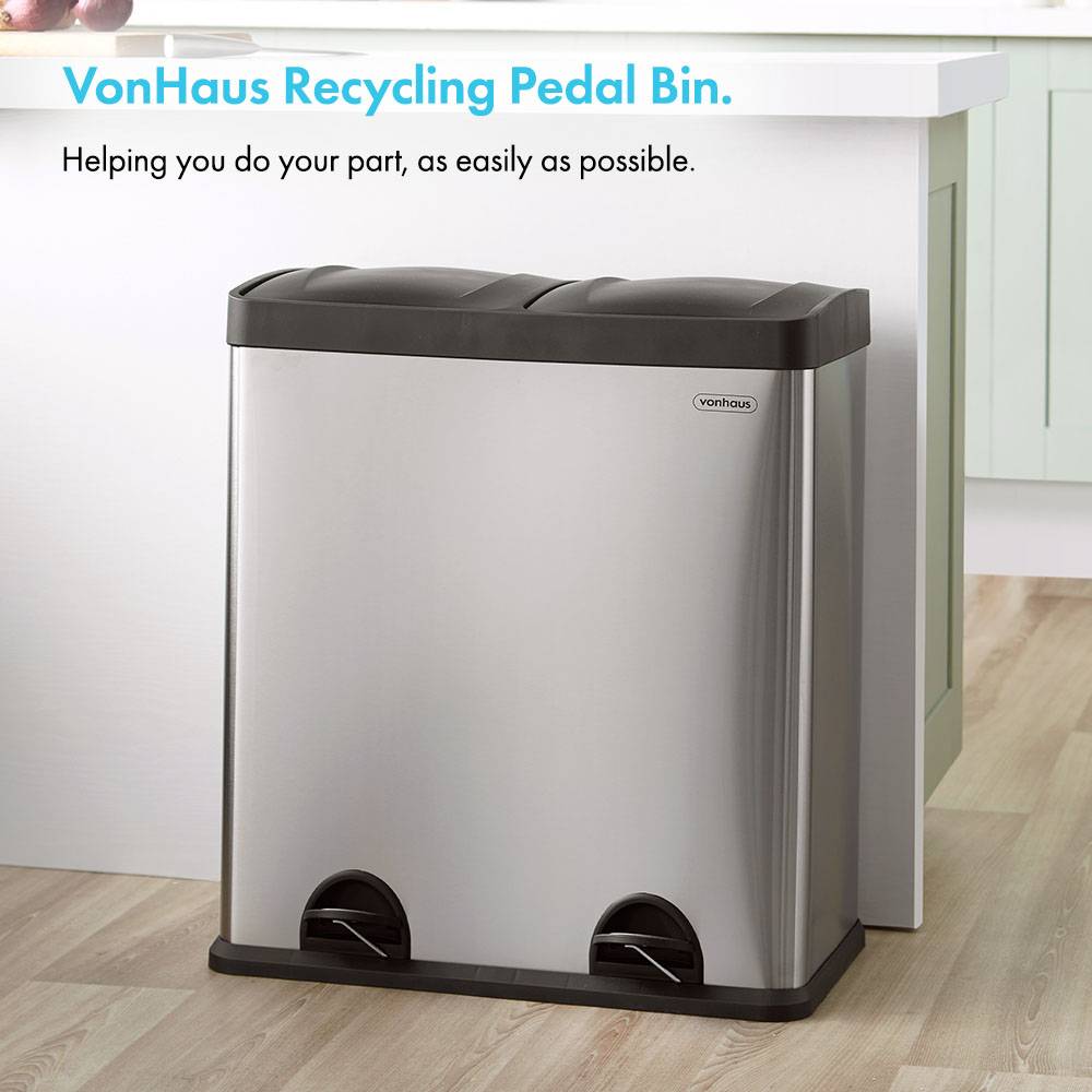 Double Compartment Pedal Recycling Bin - 60L