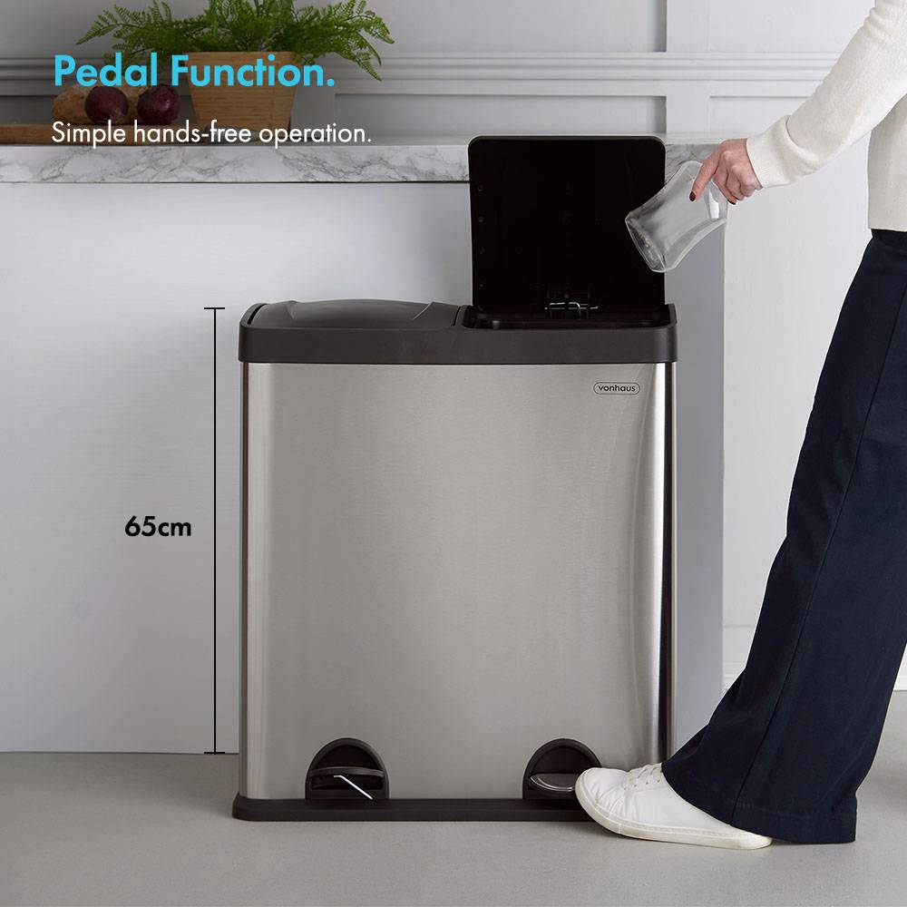 Double Compartment Pedal Recycling Bin - 60L