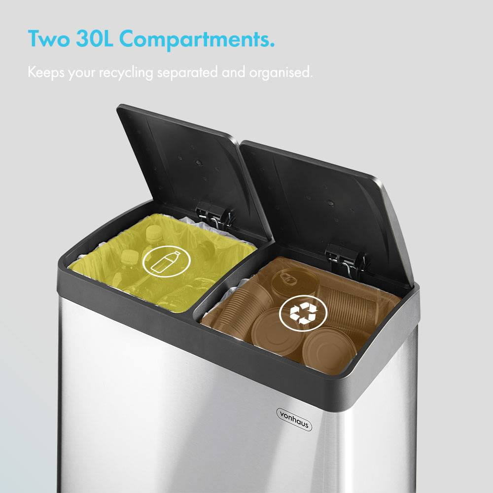 Double Compartment Pedal Recycling Bin - 60L
