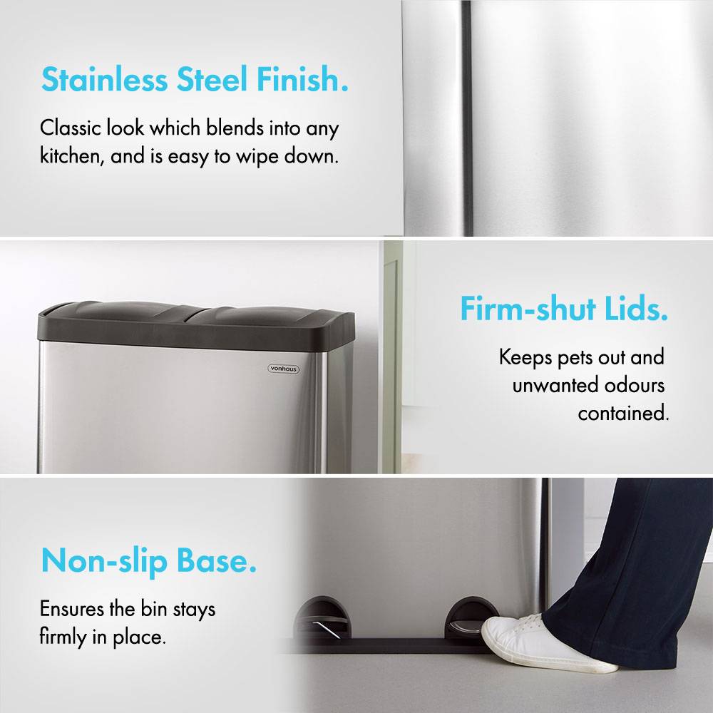 Double Compartment Pedal Recycling Bin - 60L