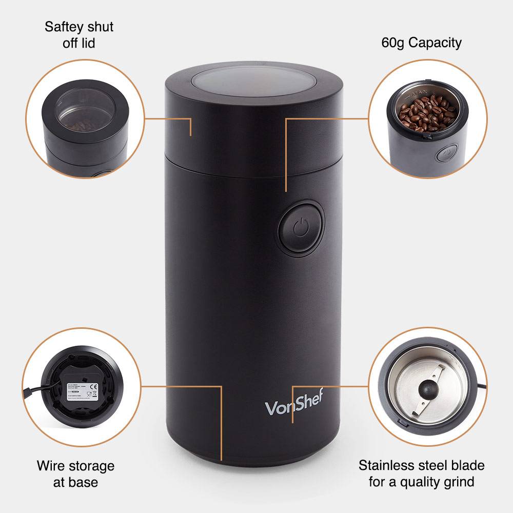 Black Electric Coffee Bean Grinder 