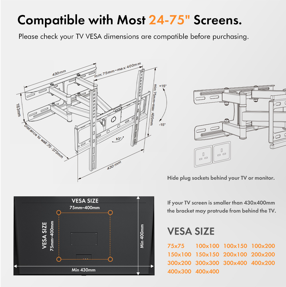 24-75 inch Cantilever TV Bracket