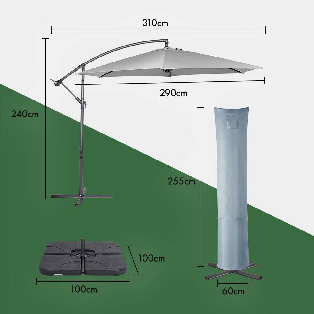 Grey 3m Banana Parasol, Base & Cover Set