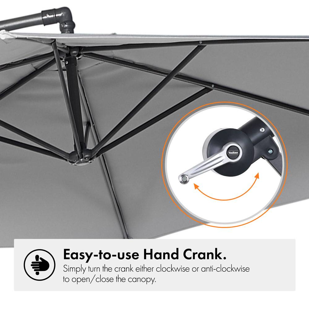 Grey 3m Banana Parasol, Base & Cover Set