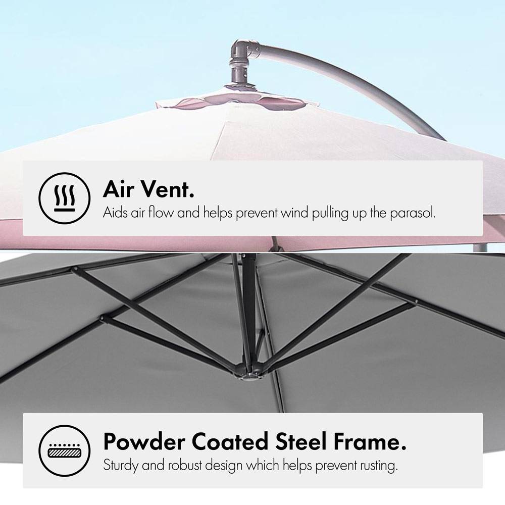 Grey 3m Banana Parasol, Base & Cover Set