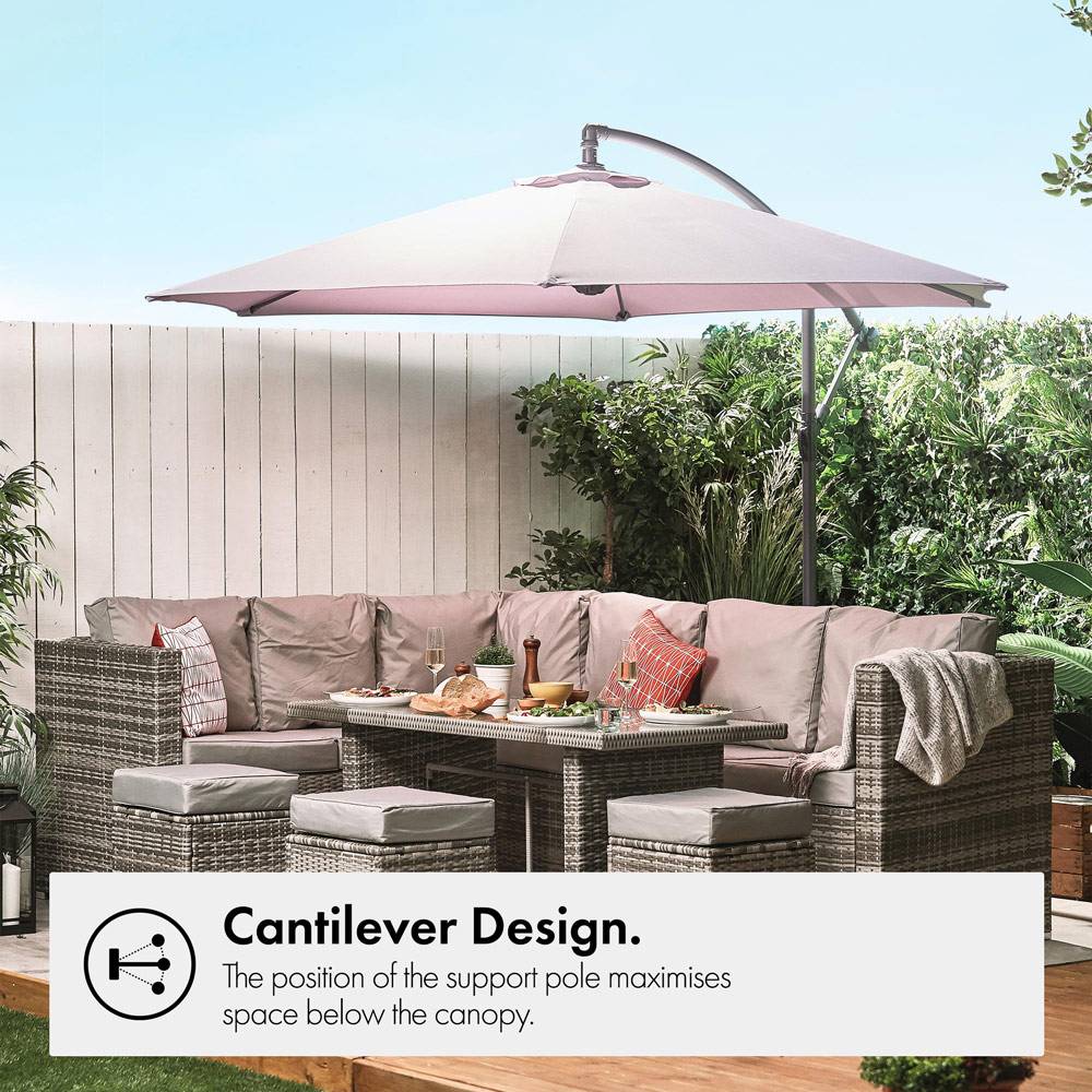 Grey 3m Banana Parasol, Base & Cover Set