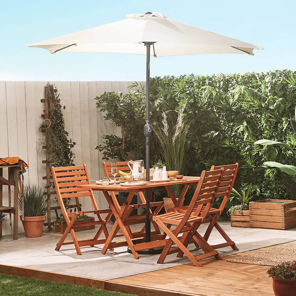Wooden Dining Set w/ Parasol & 12kg Base