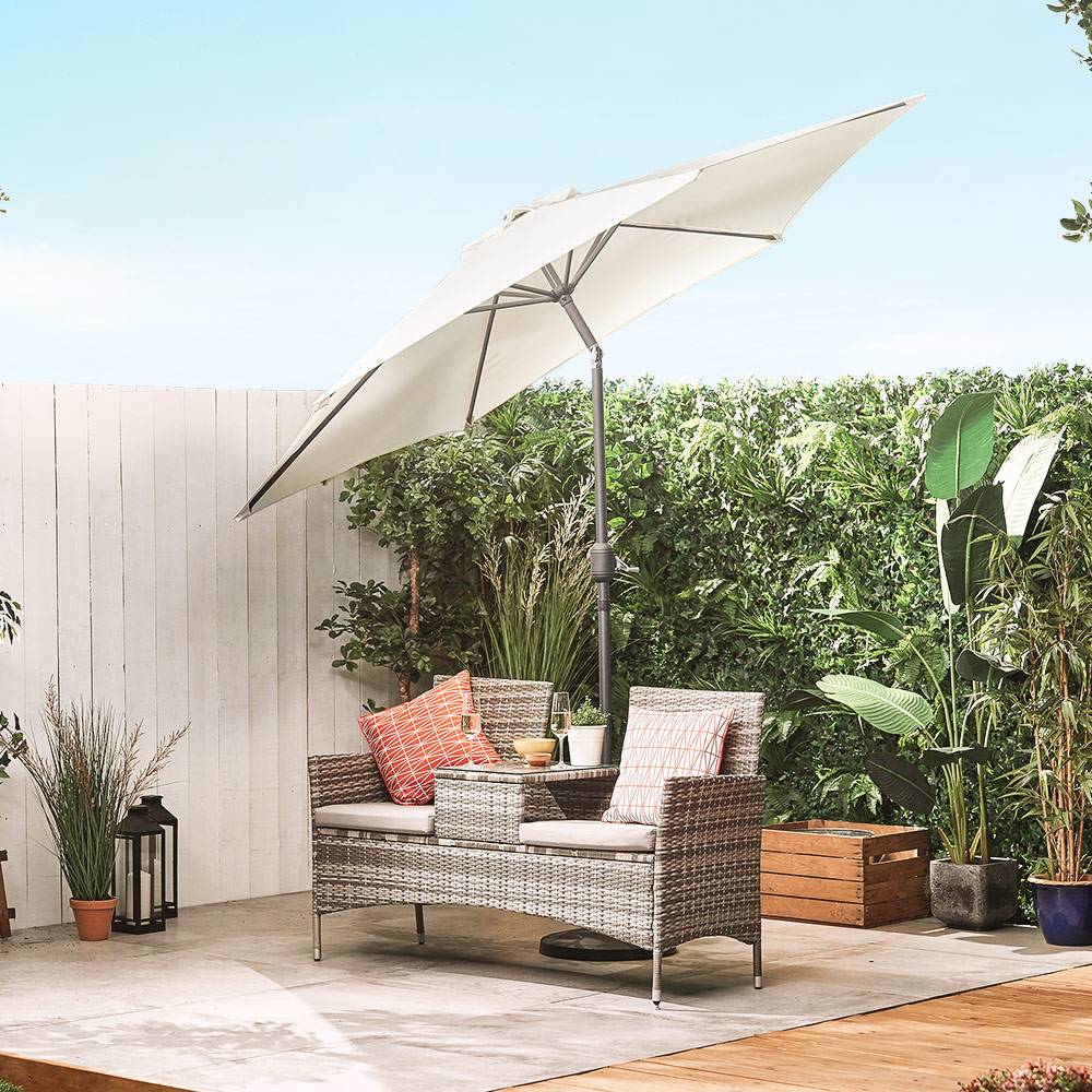 Wooden Dining Set w/ Parasol & 9kg Base