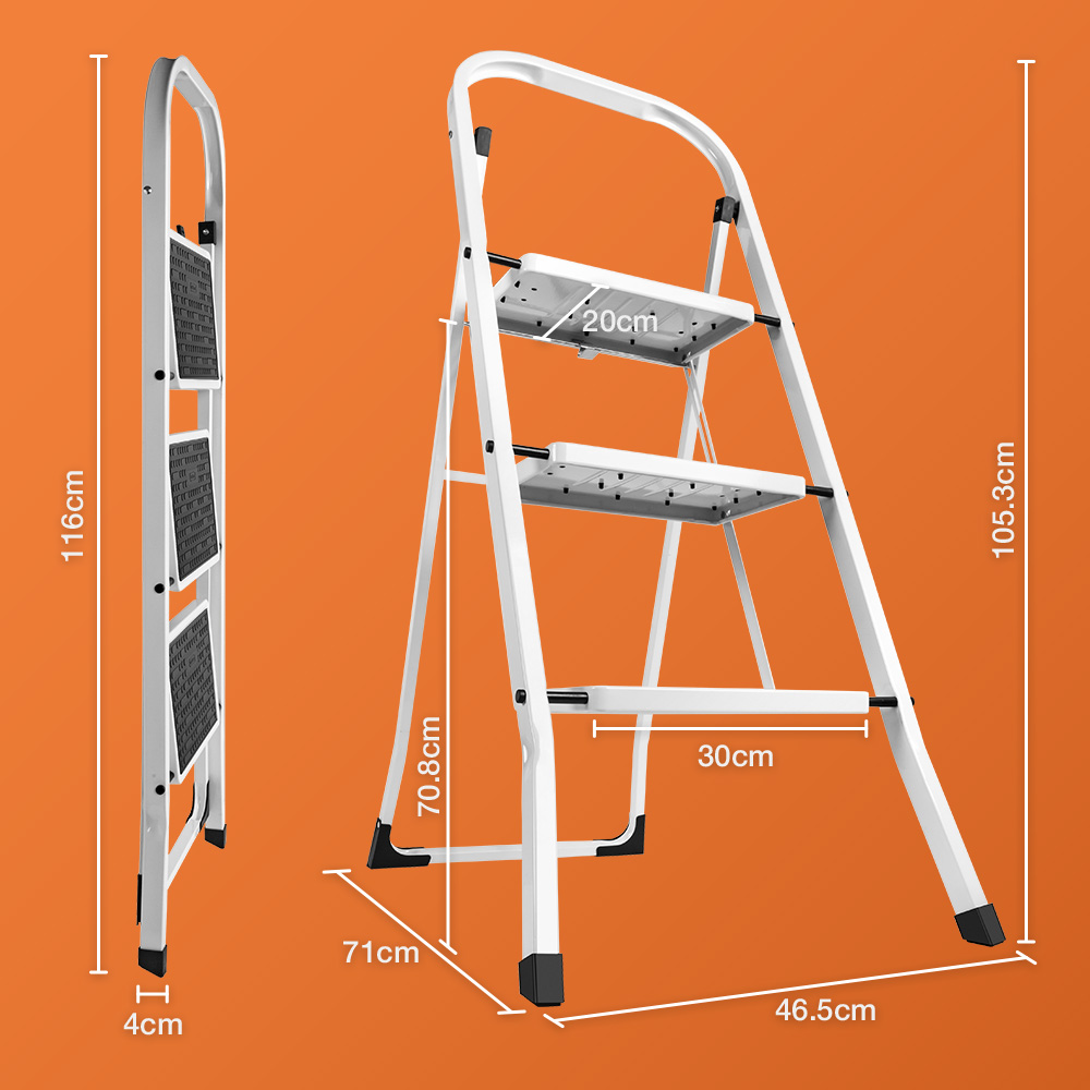 Steel 3 Step Ladder - White