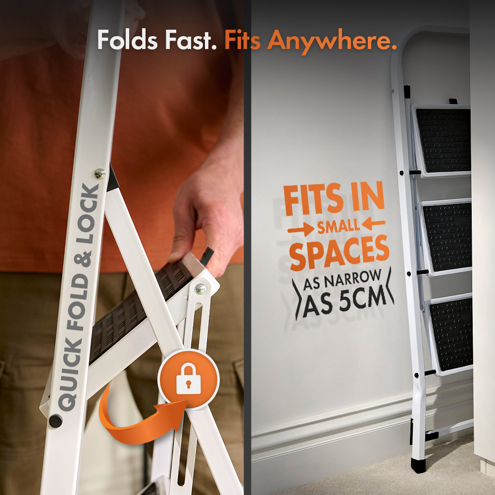 Steel 3 Step Ladder - White