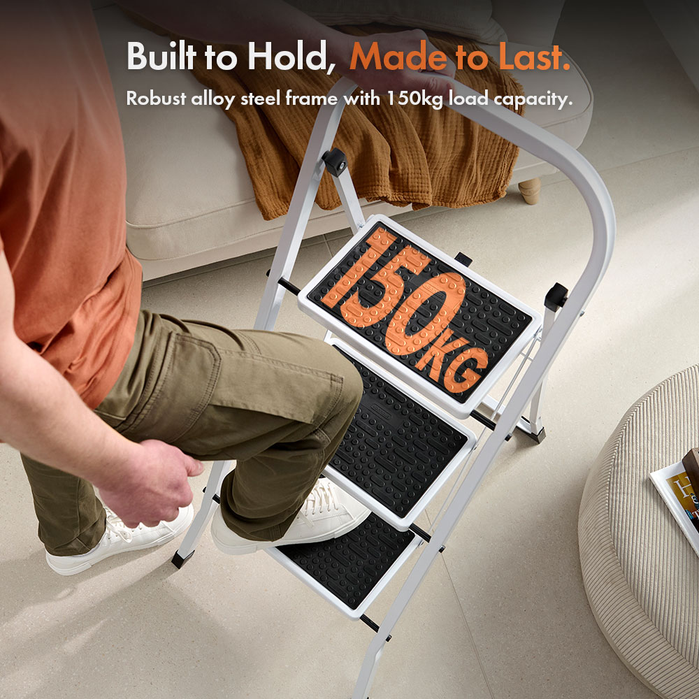 Steel 3 Step Ladder - White