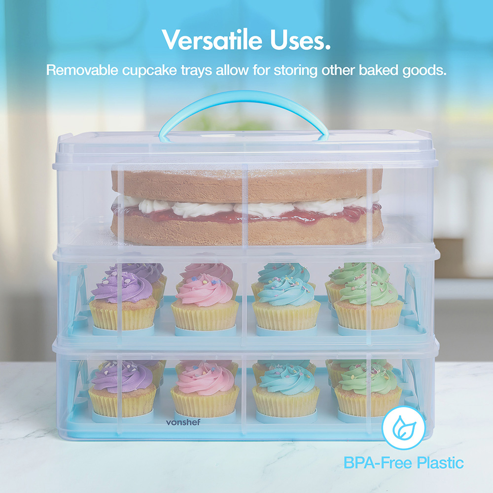 3 Tier Cupcake Carrier Blue