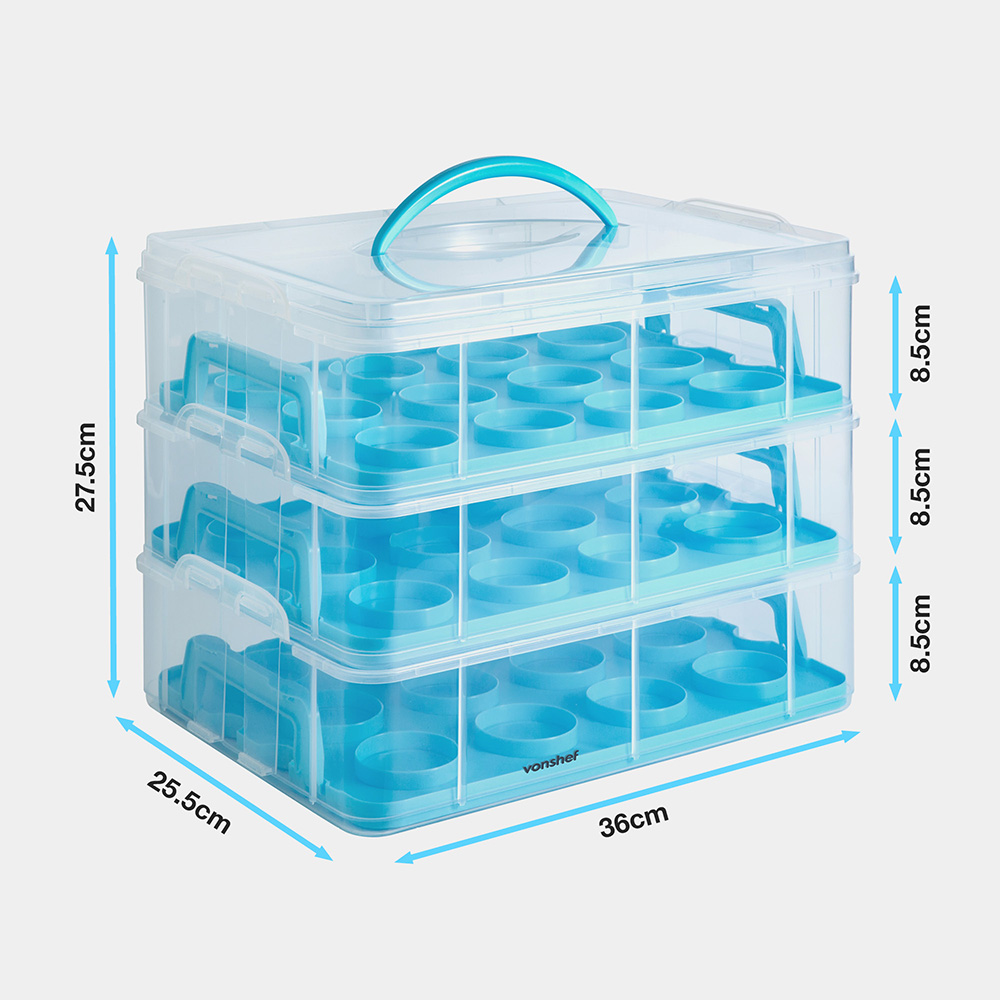 3 Tier Cupcake Carrier Blue