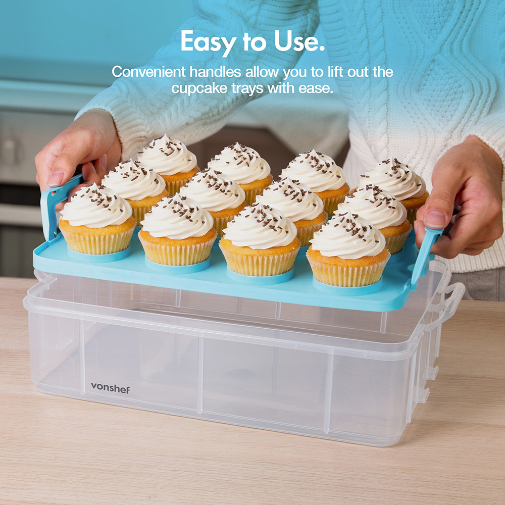 3 Tier Cupcake Carrier Blue