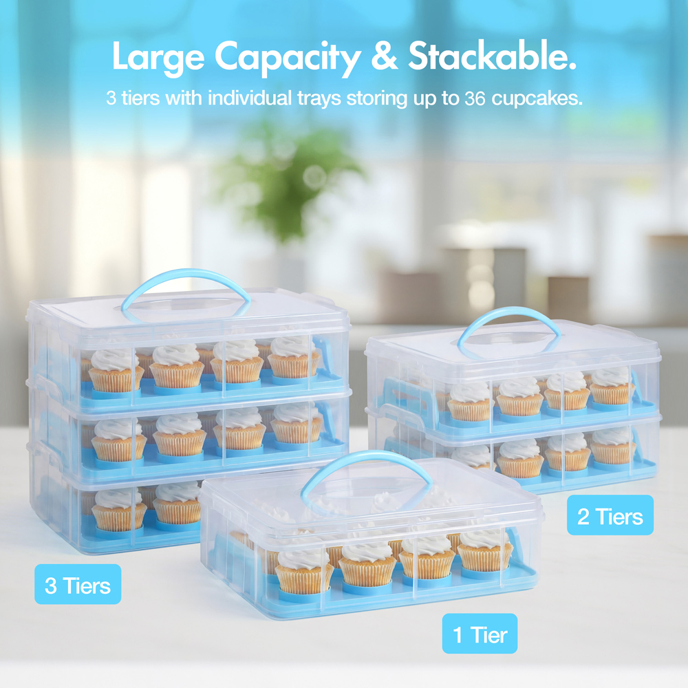 3 Tier Cupcake Carrier Blue