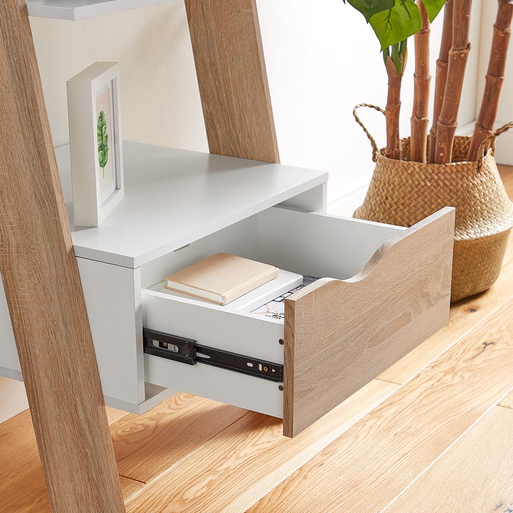 White & Oak Effect Ladder Bookcase