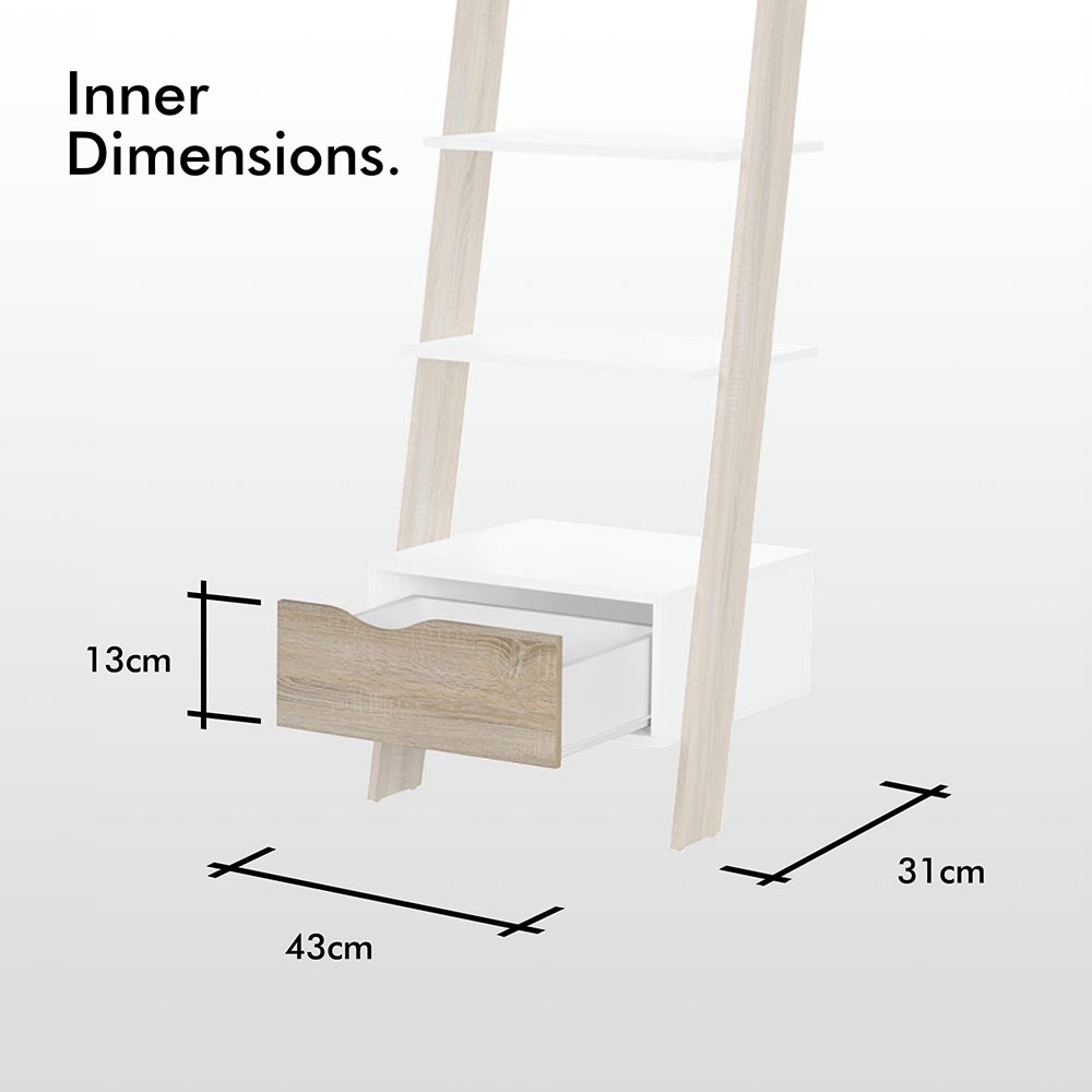 White & Oak Effect Ladder Bookcase