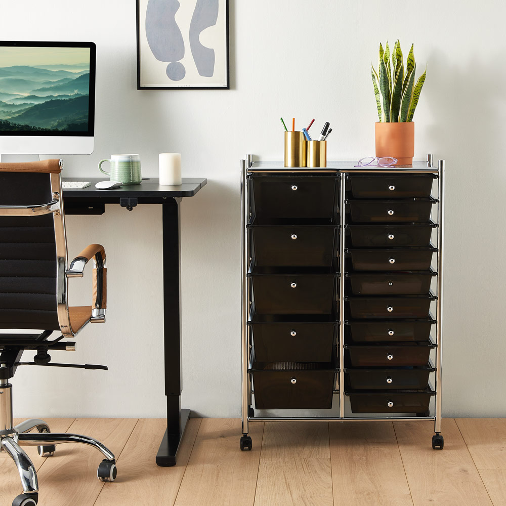 Black 15 Drawer Trolley