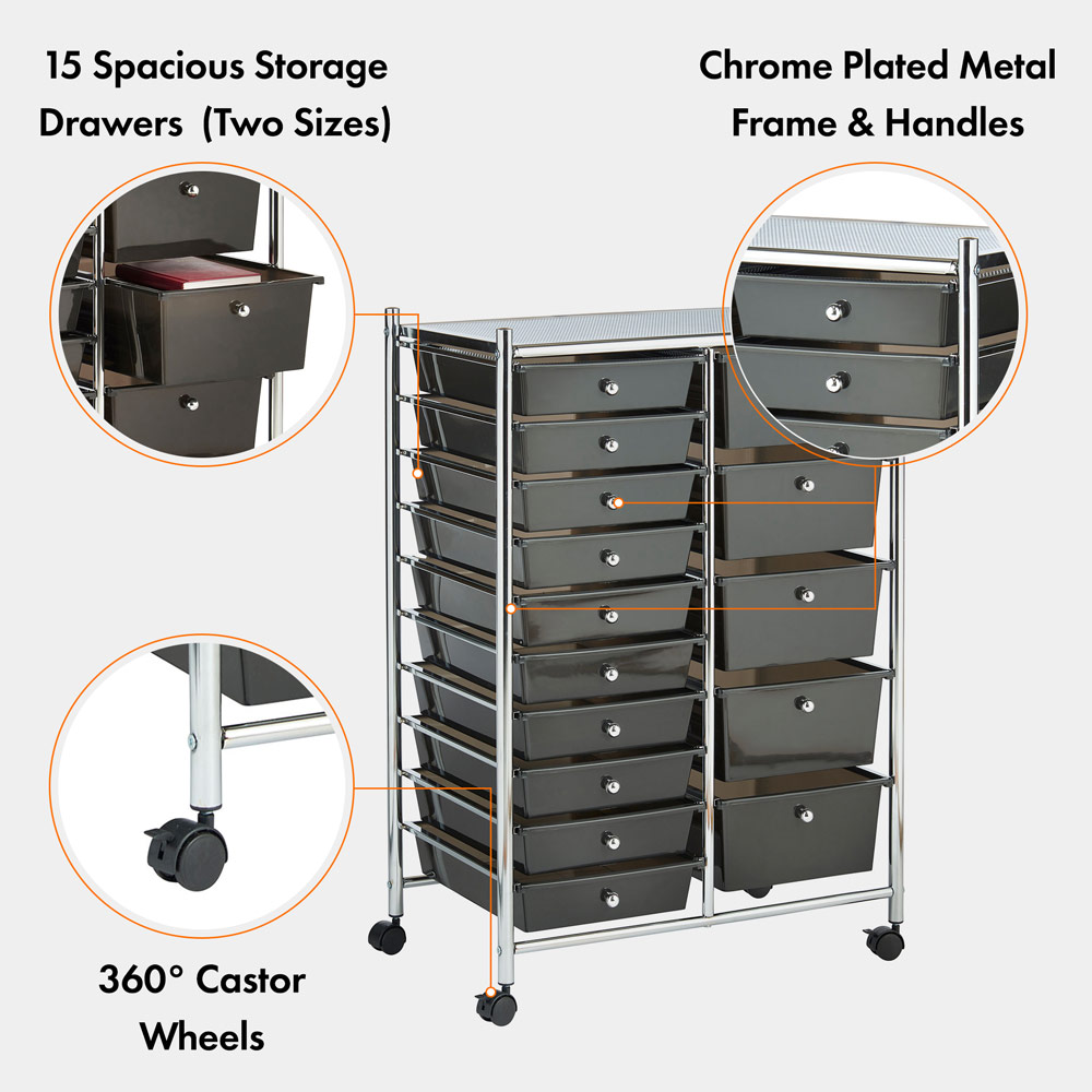 Black 15 Drawer Trolley