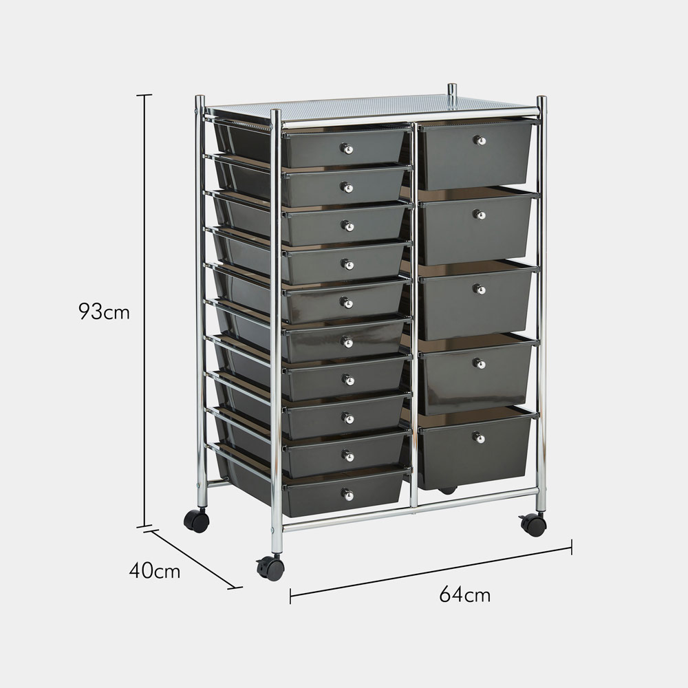 Black 15 Drawer Trolley
