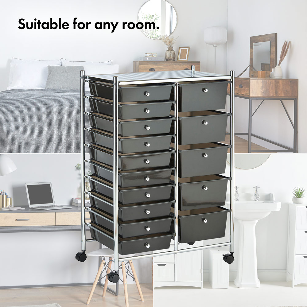 Black 15 Drawer Trolley