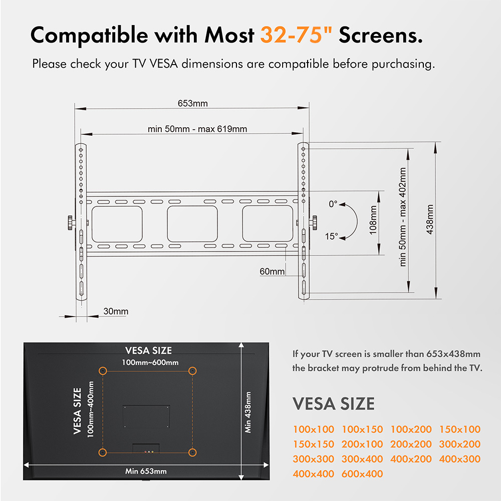 32-75 inch Tilt TV Bracket