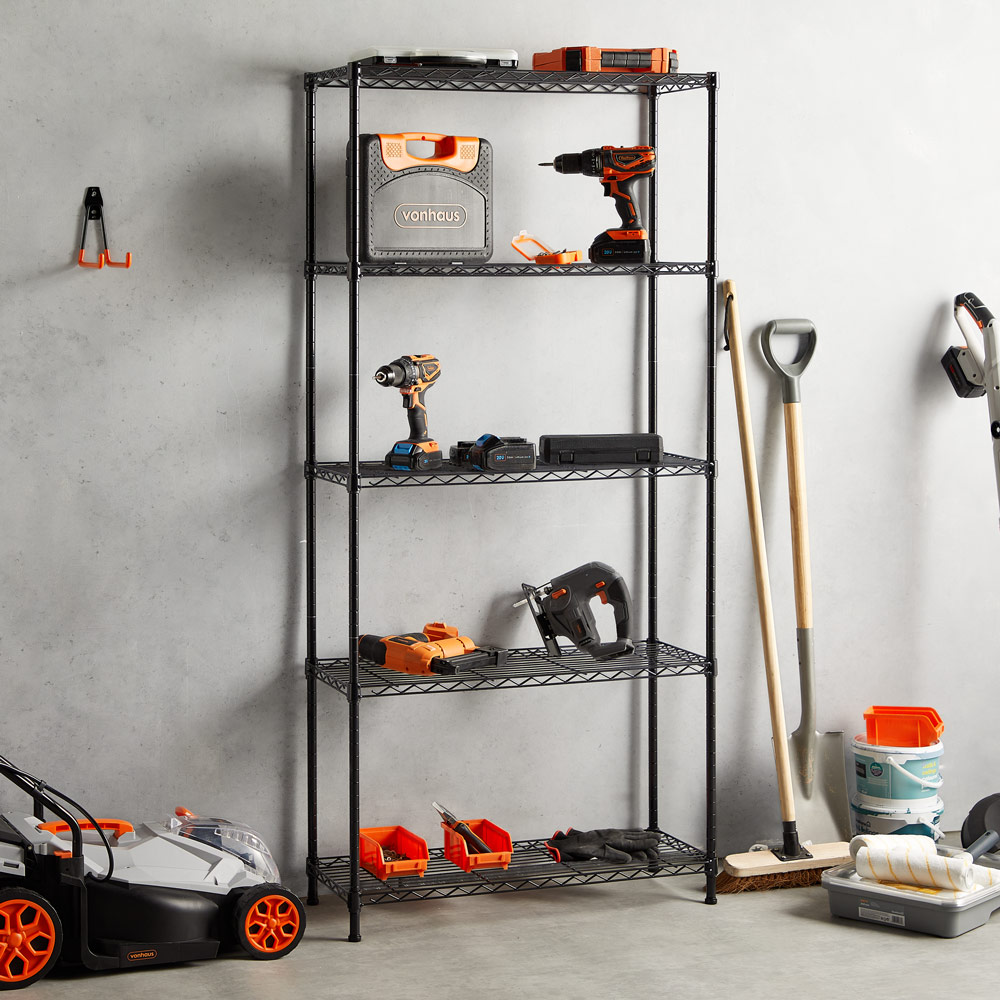 5-Tier Wire Metal Shelving Unit  –  Black (170 x 80 x 30cm)