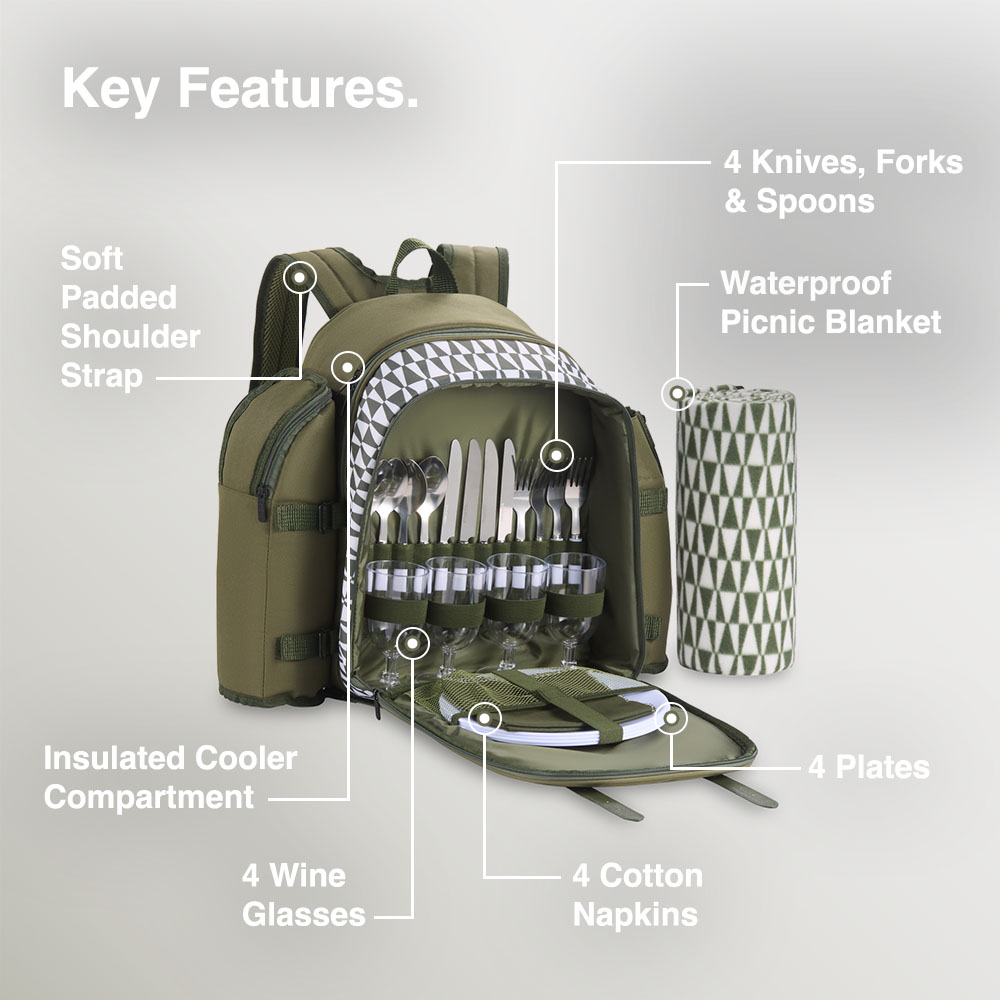 Green Picnic Backpack - 4 Person