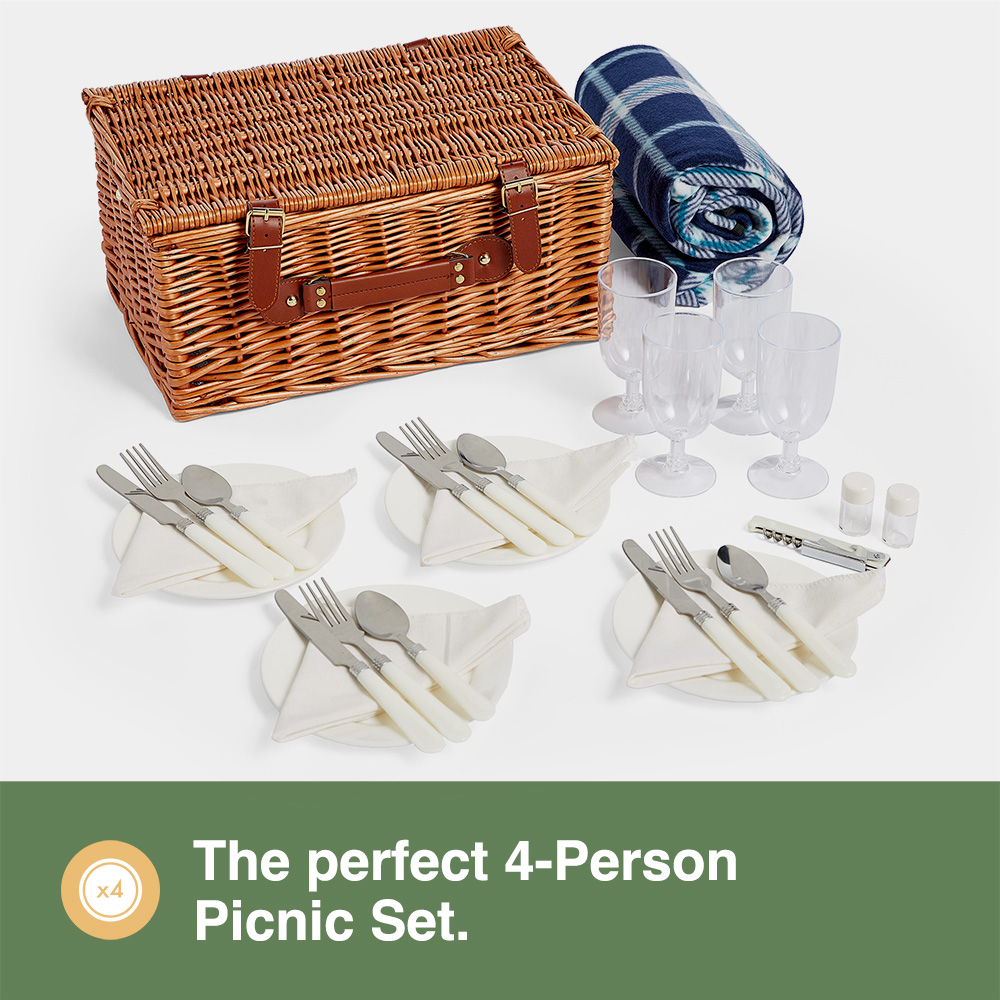 4 Person Navy Wicker Picnic Basket