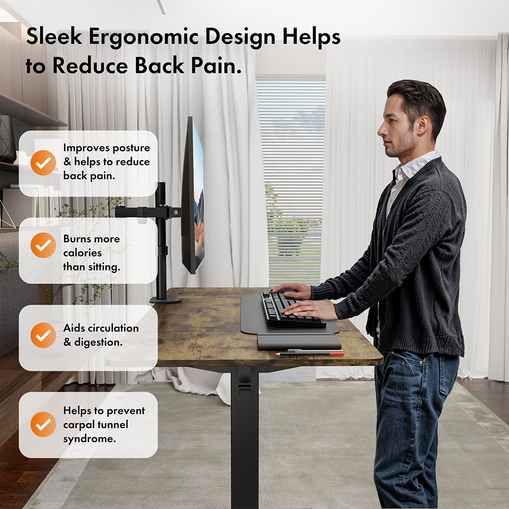Black Standing Desk with Walnut Desktop 120x60cm and USB-C Charging Port