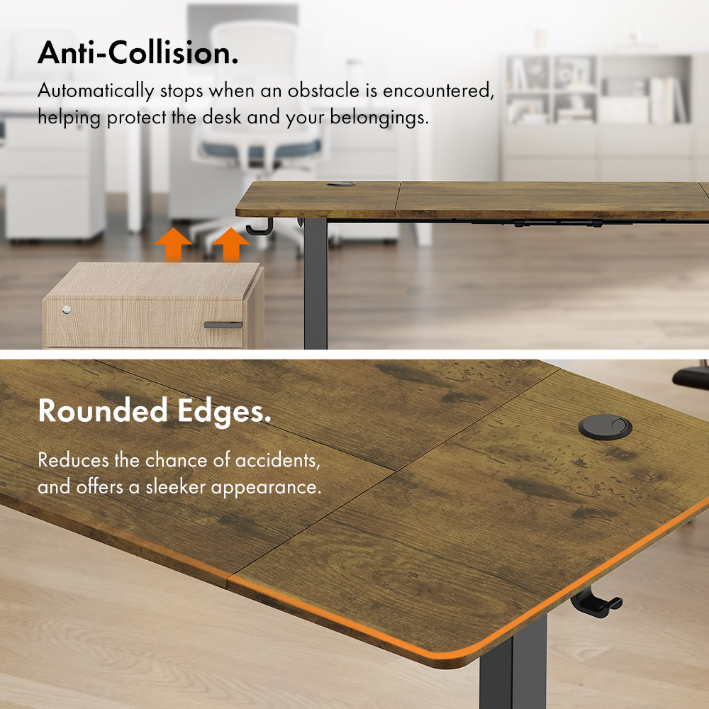 Black Standing Desk with Walnut Desktop 120x60cm and USB-C Charging Port